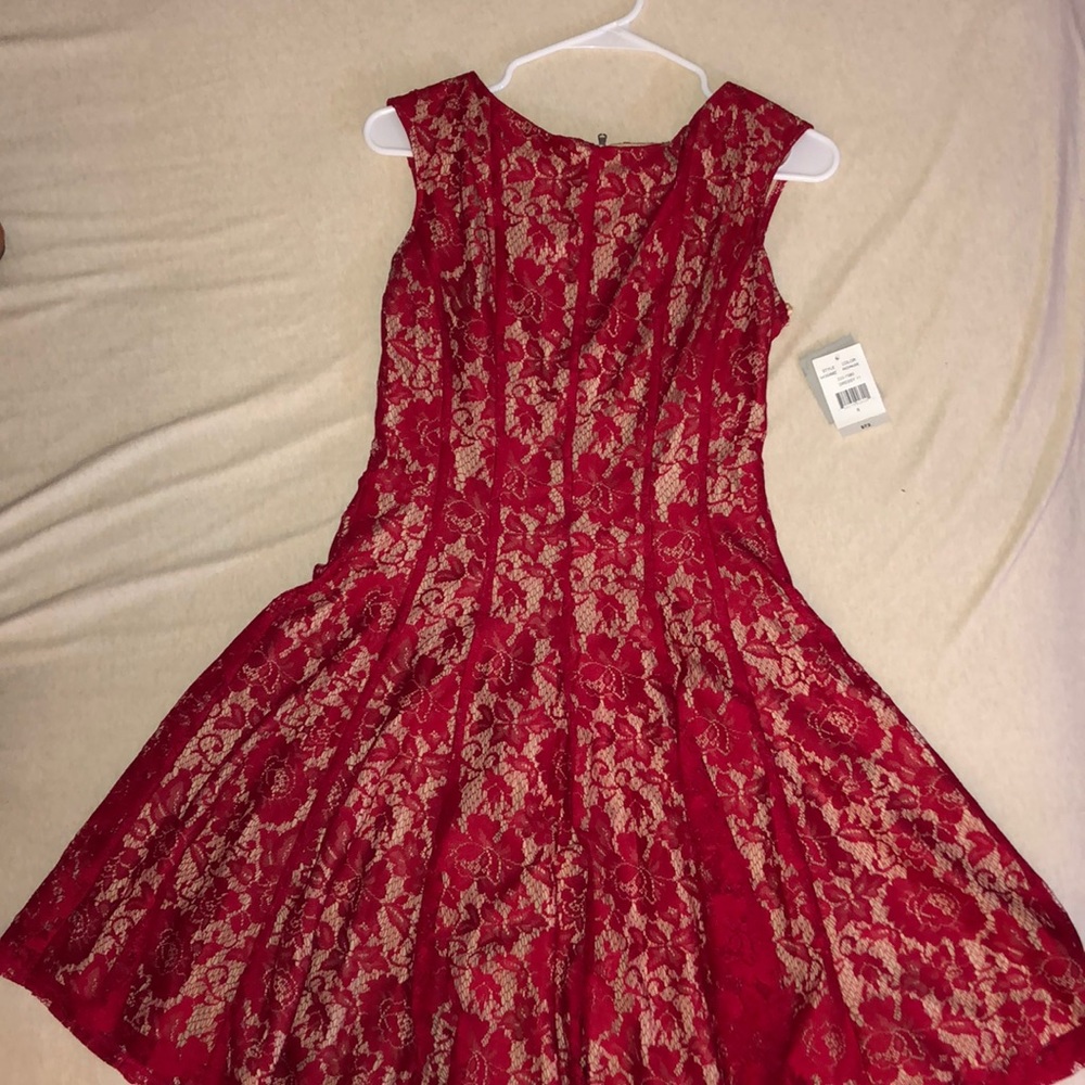 Red above knee lace dress